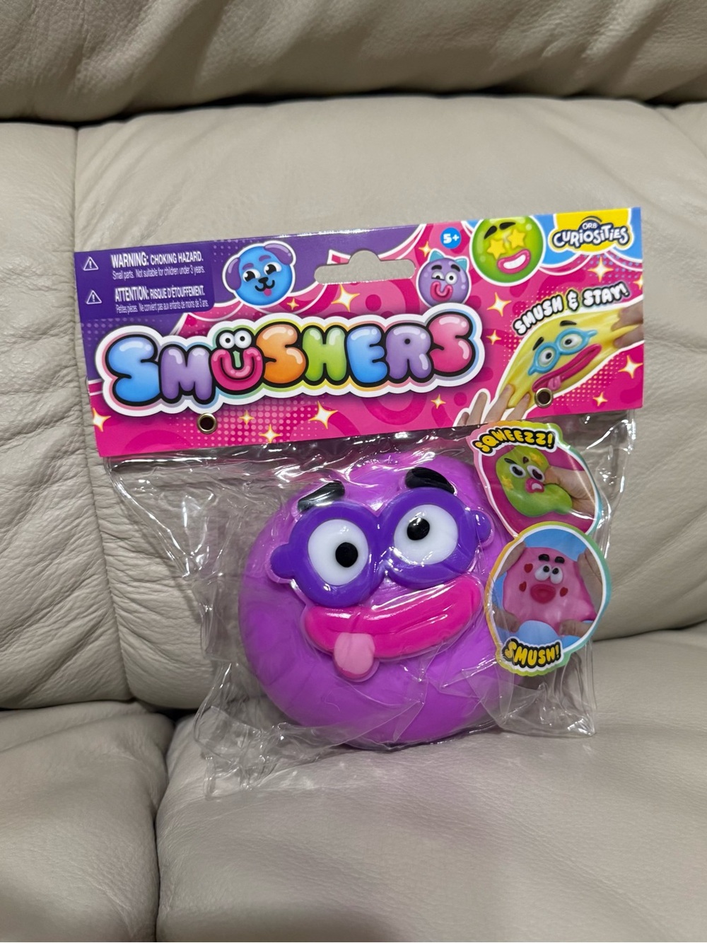 ORB Curiosities Smushers Squishy Toy Purple Funny Face Glasses Face NEW